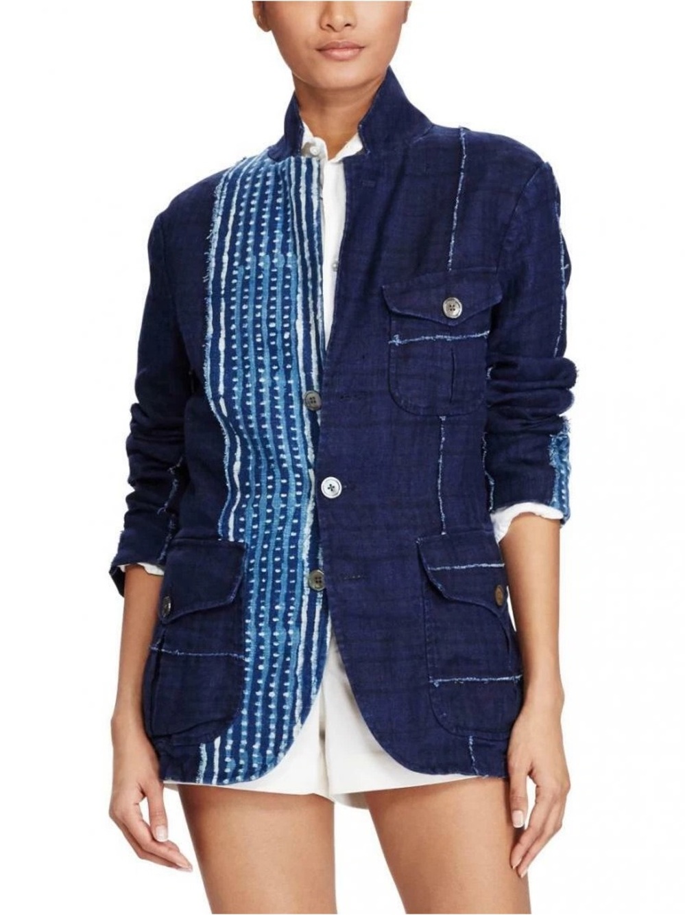 Polo Ralph Lauren Indigo Linen Tie-Dye Boho Patchwork Blazer Jacket 8